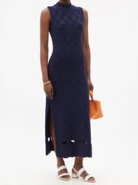 Navy Glacier basket-stitched cotton-blend midi dress  Staud  FASHION US at Matches